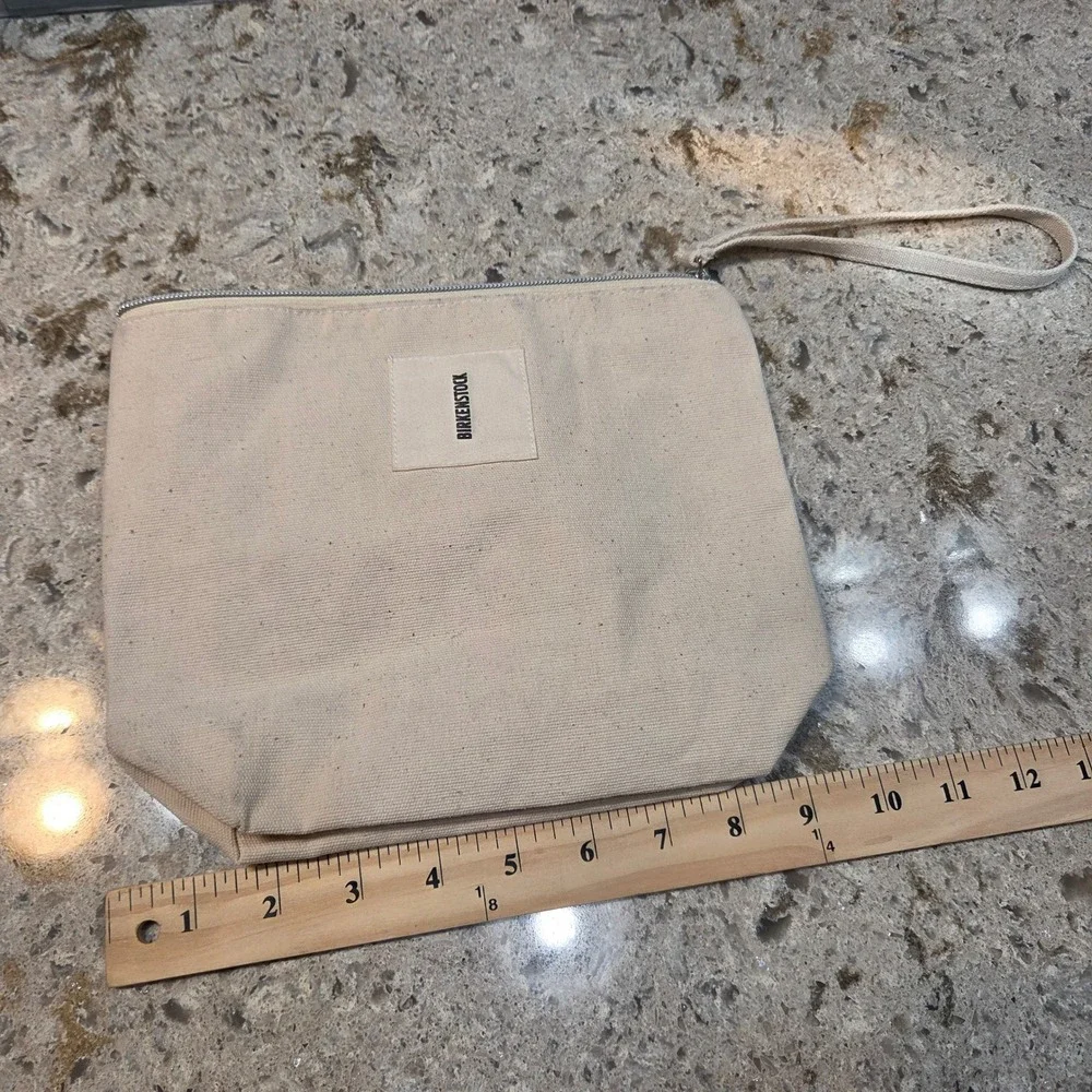 Birkenstock Canvas Wristlet Pouch Cream Logo Makeup Travel Bag Clutch